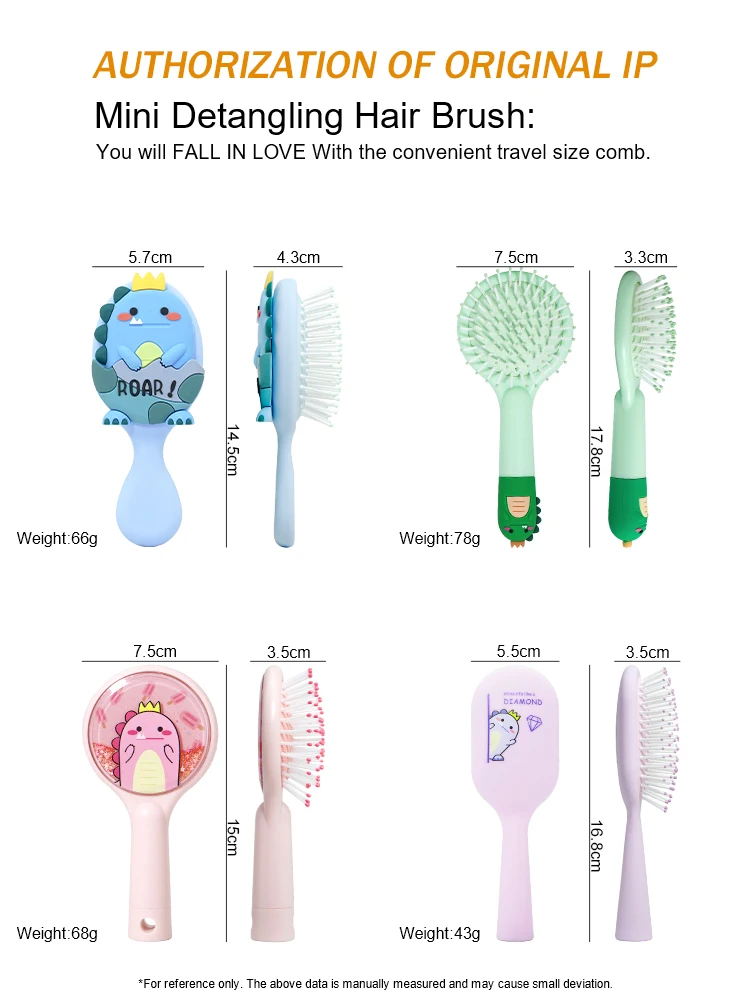 Zestaw szczotek do włosów Cute Cartoon Dinosaur Detangling Mini Brush Set Travel Protable Comb Folding Mirror for Child Baby Girls Boys