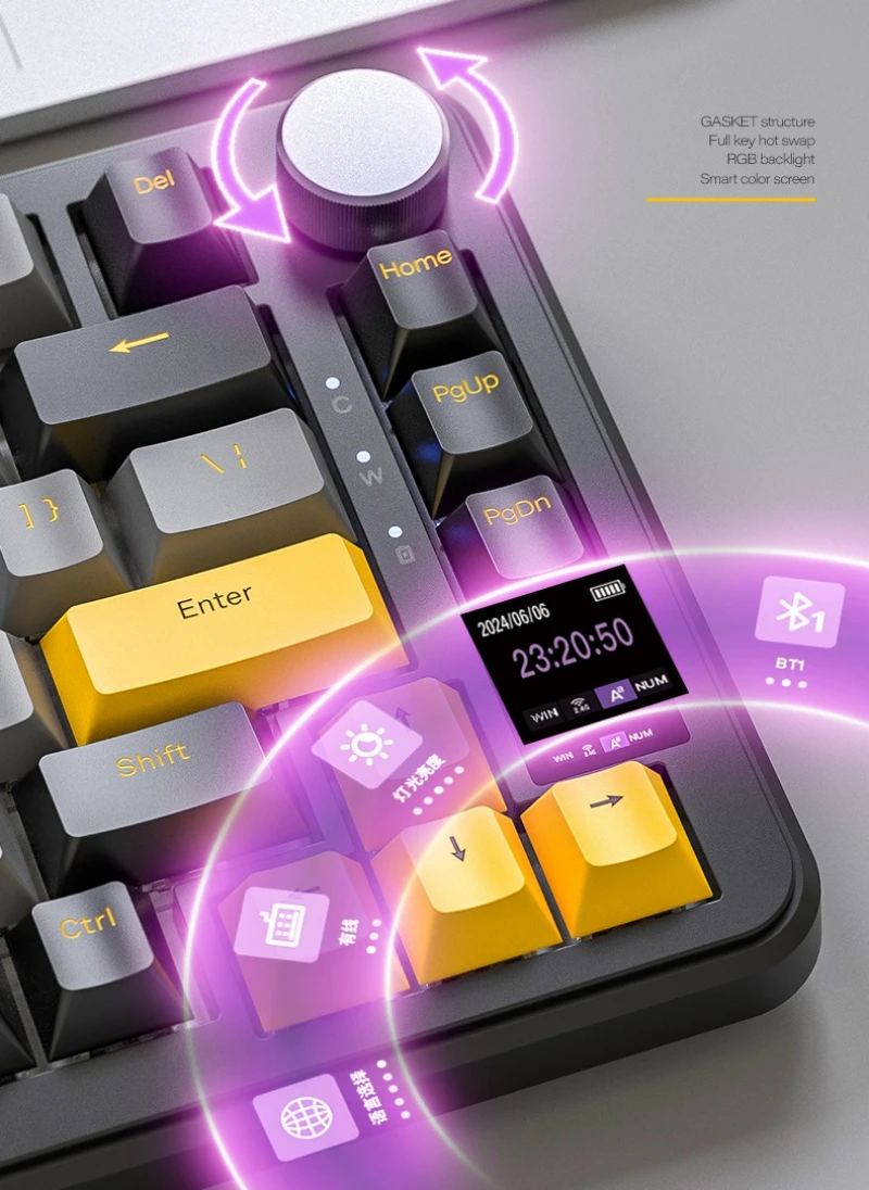 Imagem -03 - Teclado Mecânico sem Fio 81 Teclas 75 Layout Espanhol Russo Coreano Árabe Teclado sem Fio Bluetooth Vias de Conexão Rgb X85 Pro 4000mah Botões Personalizados