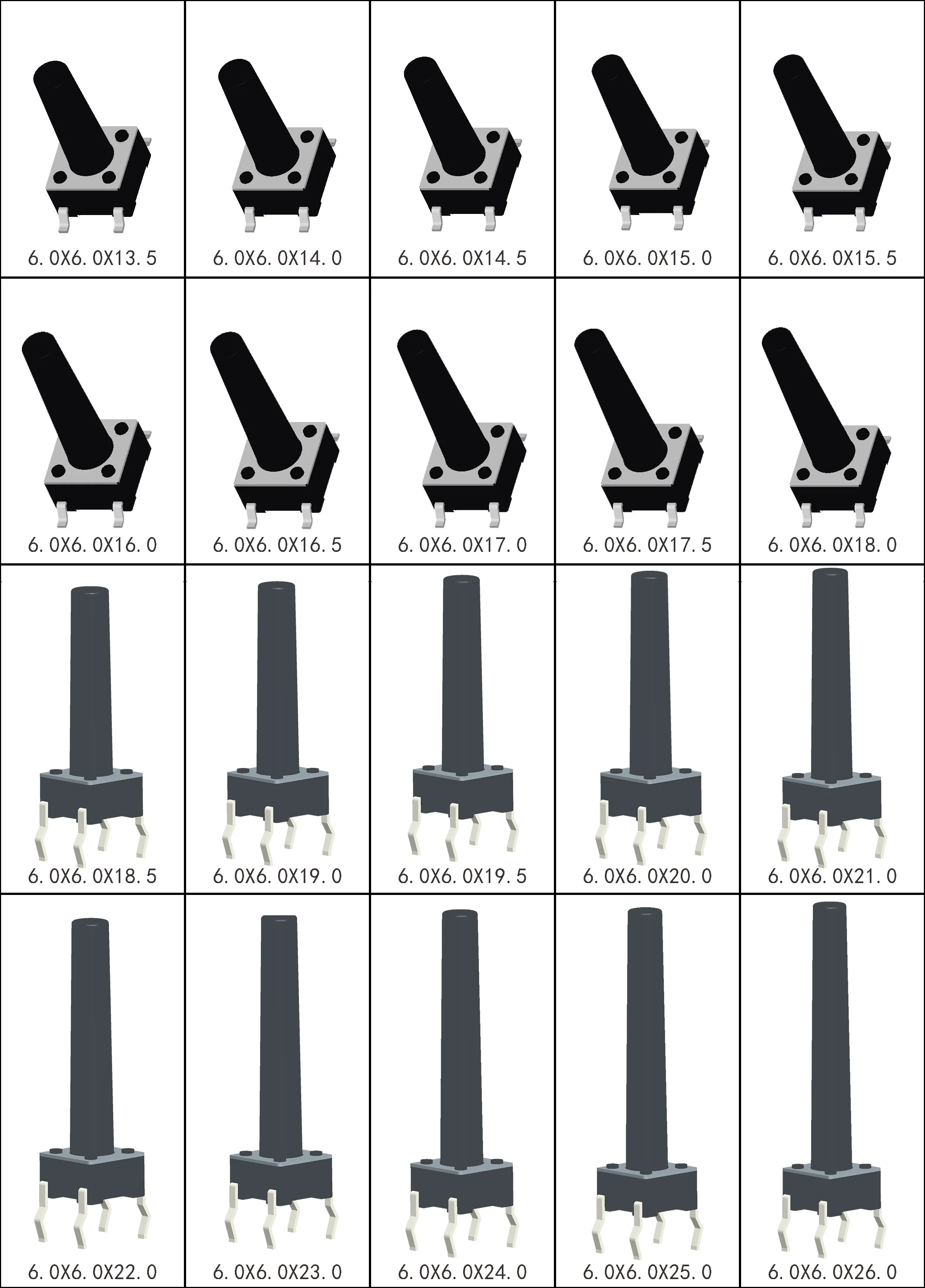 30PCS 6X6X13.5/14/14.5/15/16/17/18/19/20/21/26mm Tactile Push Button Switch DIP SMT 4PIN Momentary Push Button Tact Switch