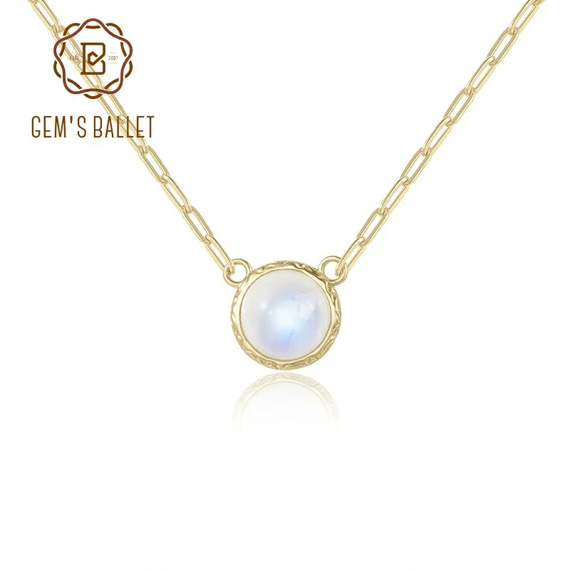 

GEM'S BALLET Round 8mm 4.6CT Natural Milky Blue Moonstone Pendant Necklace in 925 Sterling Silver Gift For Her(18inch)