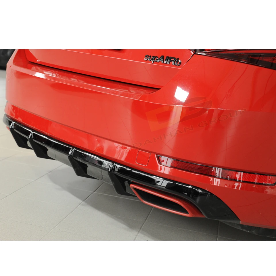 Skoda Superb MK3 2015 - 2020 Rieger Style Rear Diffuser kiri dan kanan Single Output Piano Gloss hitam plastik kualitas tinggi