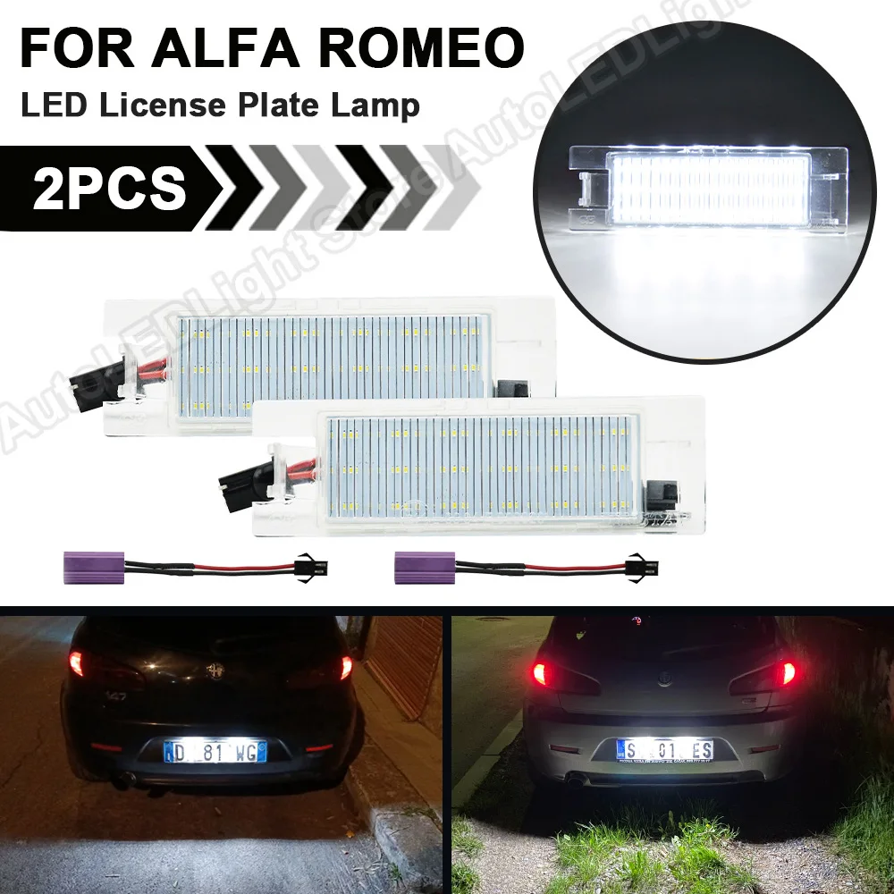 

2PCS LED 12V Number License Plate Light Lamp For Alfa Romeo 159 156 147 166 Brera Giulietta Mito GF Spider No Error Easy Install