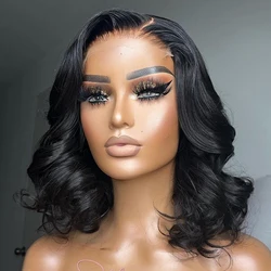 Body Wave Short Bob Lace Wig 13X4 Transparent Lace Front Wig 100% Human Hair Lace Frontal Human Hair Water Wave 200% dla kobiet