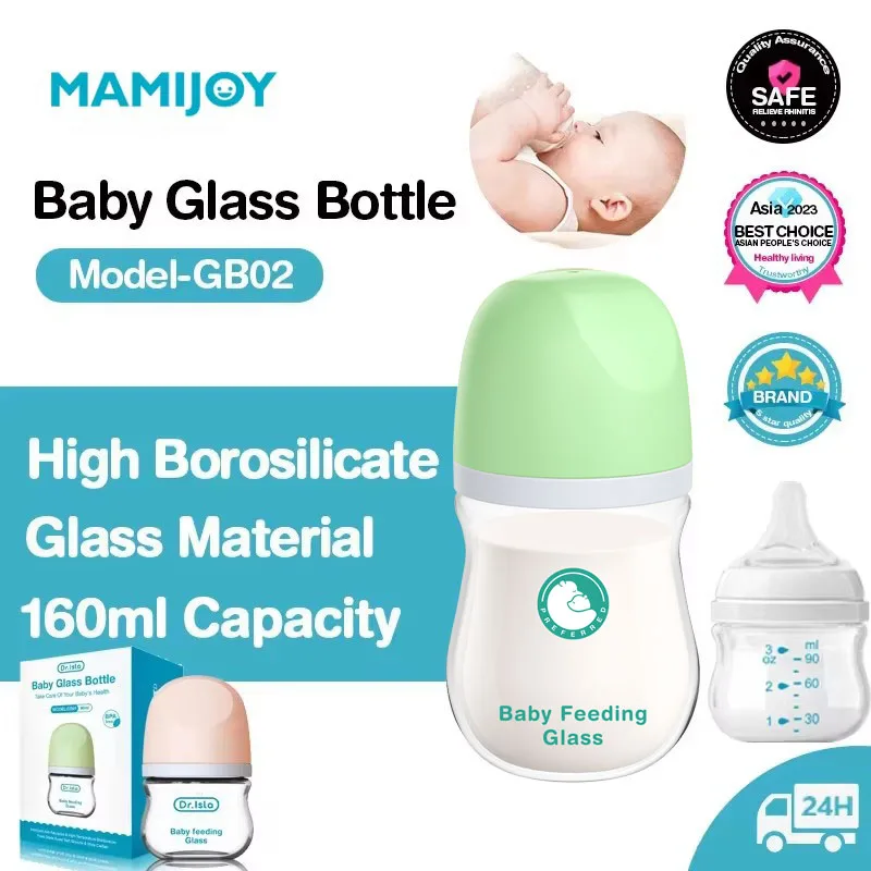 MAMIJOY Butelka dla niemowląt zapobiegająca splotom, szklane butelki dla noworodków 90/160 ml, butelki do karmienia mlekiem zapobiegające kłodzeniu, bez BPA dla niemowląt 0-3 miesiące