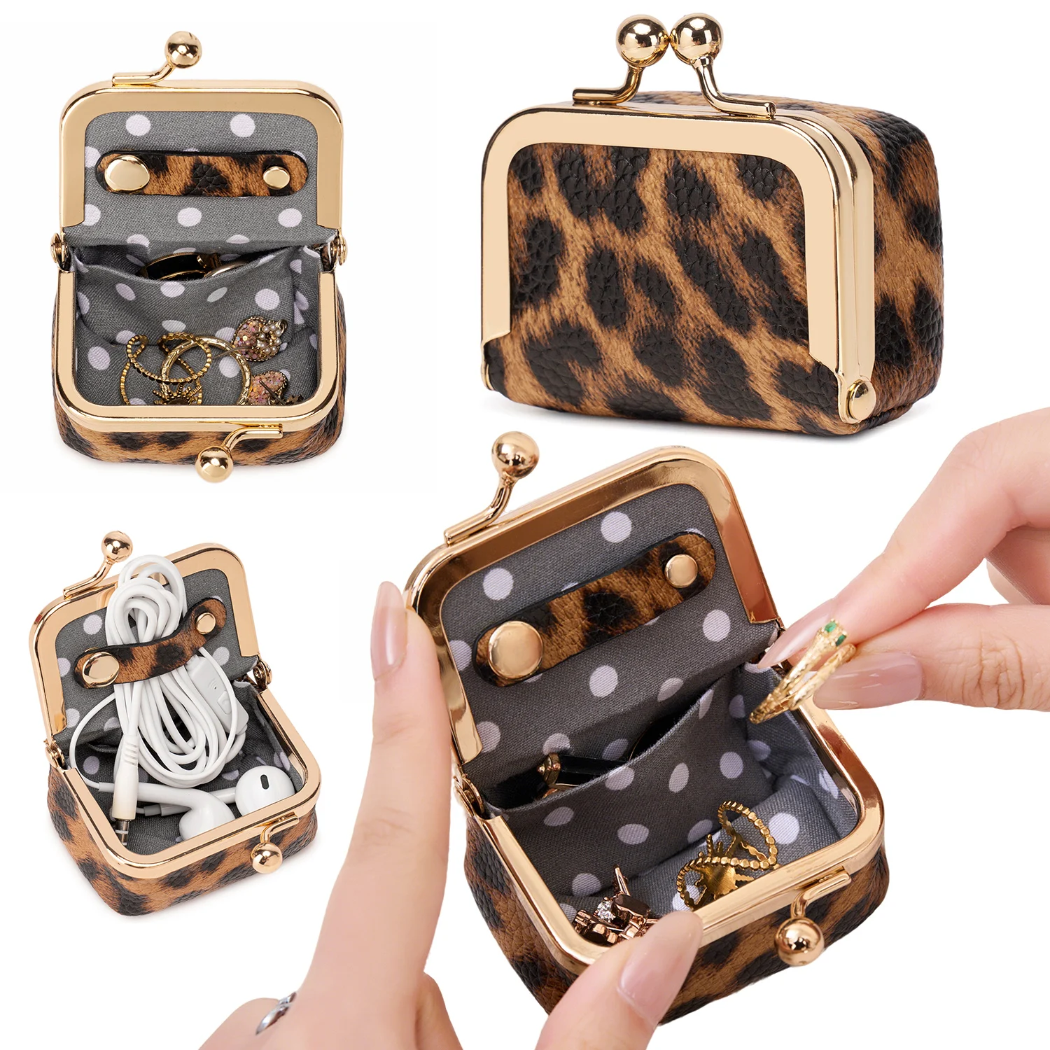 Women's Leopard Print Mini Jewelry Box,Portable Vintage Coin