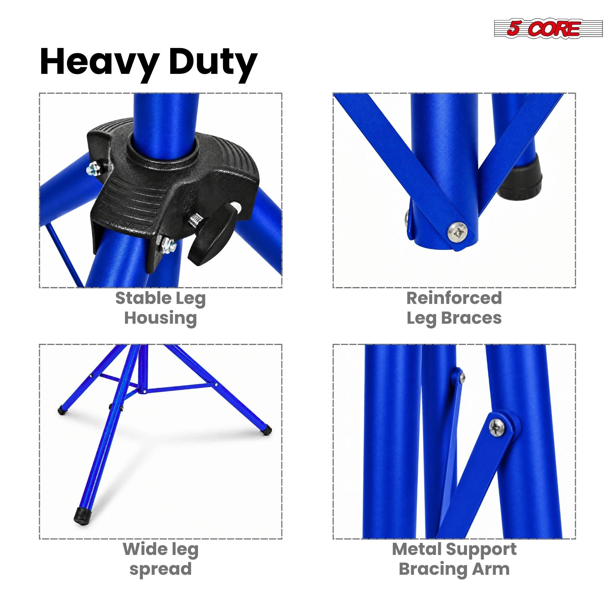 5 Core Speaker Stand Tripod Tall Adjustable 72 Inch DJ Pole Mount Studio Monitor Stands SS HD 1 PK D- BLU BAG