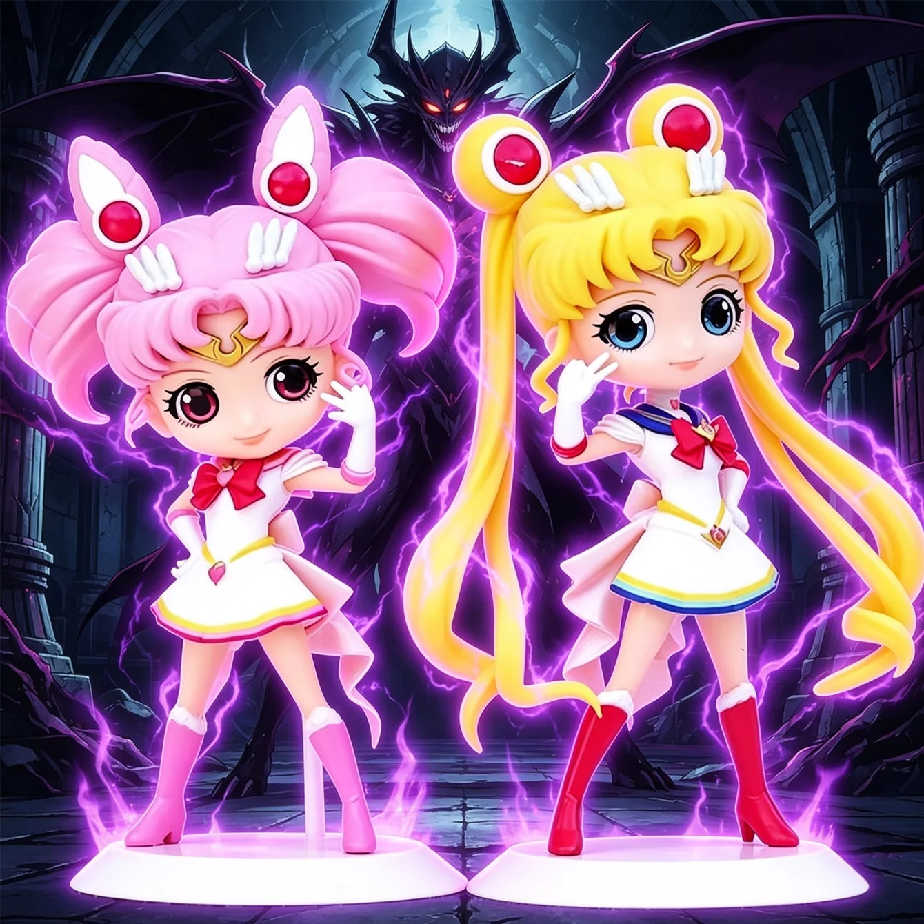 Sailor Moon & Chibi Moon Figure Set – Q Posket Style, Tsukino Usagi & Chibiusa, Sailor Uniform Ver PVC Collectible Statue view 3