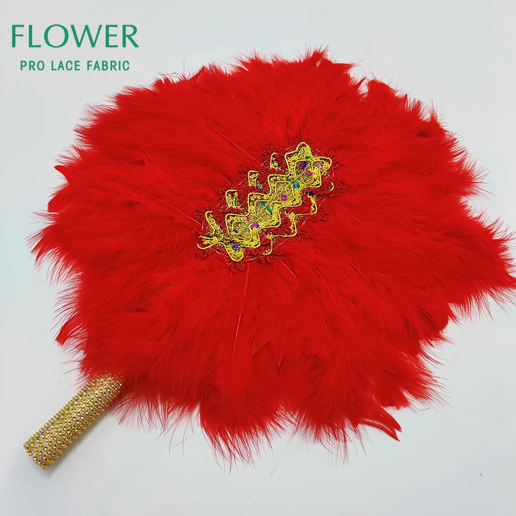 Double Sides Feather Fans With Stones For African Women Traditional Wedding Decoration Handfans Turkey Feather Hand Fans