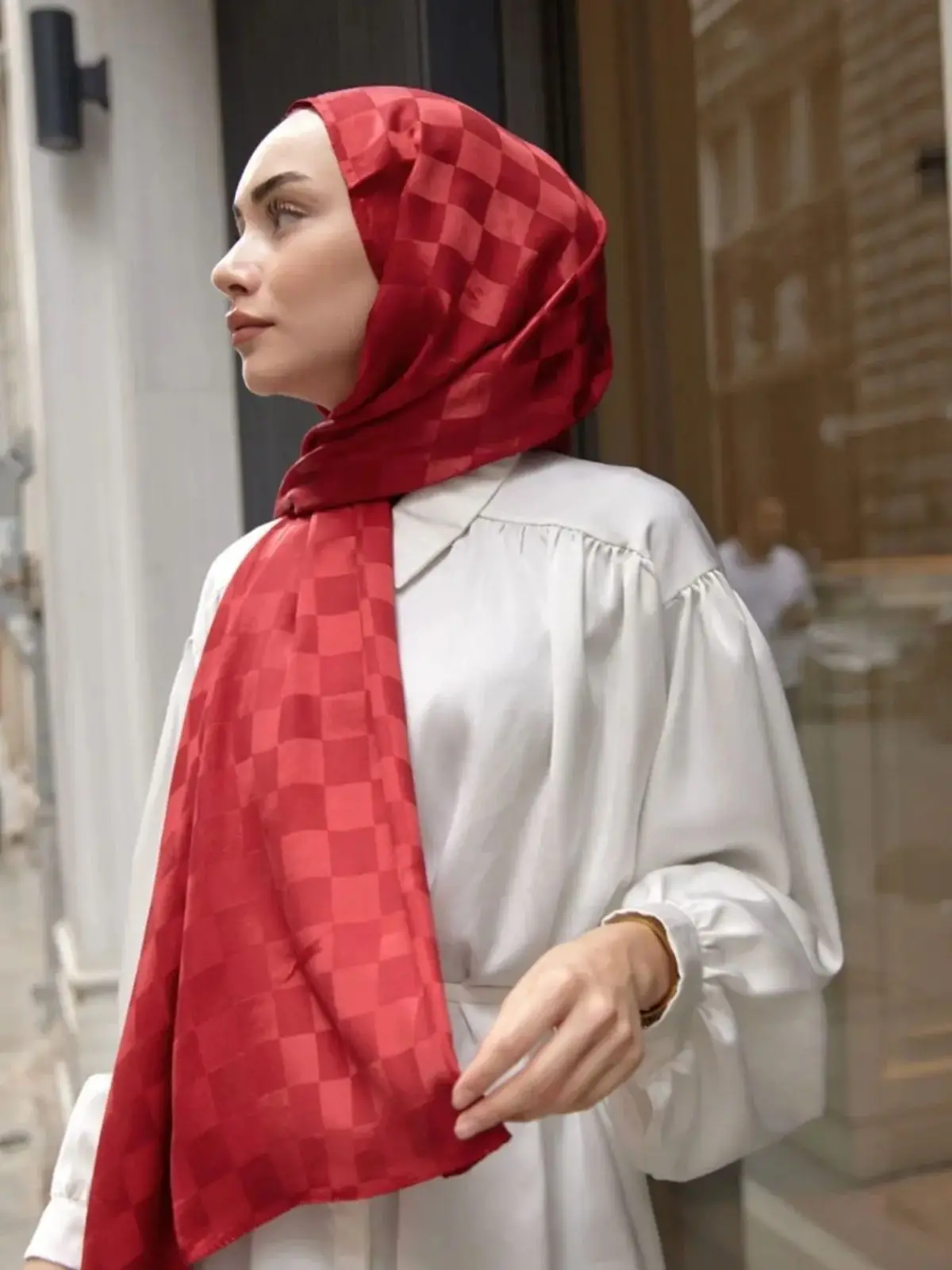 Checkerboard Pattern Cotton Jacquard Shawl Quality Product Hijab Muslim Women Fashion Shawl Bonnet Casual Clothing