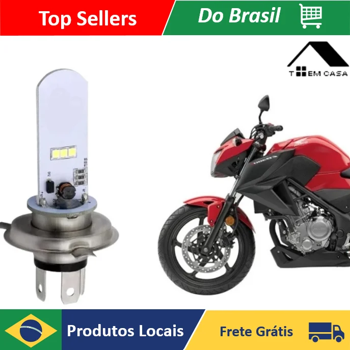 Lâmpada de Farol de Moto LED H4 8000k 12V Branca Acessório para Moto - Loja Toemcasa