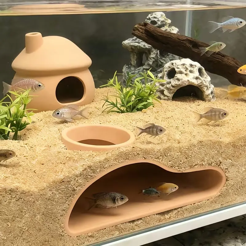 Apcarium Fish Tunnel Hideout |   Natural Curved Cave Decor for Guppies, Betta Fish, Bristlenose Plecos |   Freshwater Saltwater Tank view 2