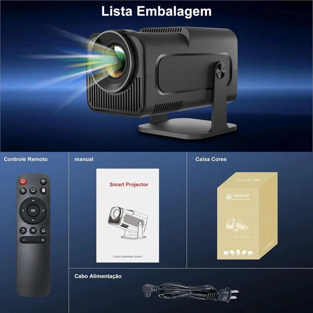 Projetor Smart HY 320 Mini Preto Original Android 13.0 Full 4K HD Bluetooth Wi-Fi