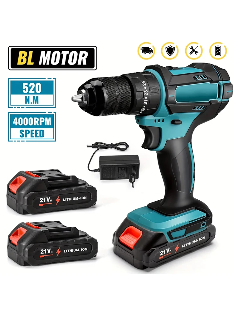 520N.M Elektrischer Schlagbohrer 10mm Akku-Bohrschrauber Elektrischer Schraubendreher DIY-Werkzeug für Makita 18V Akku