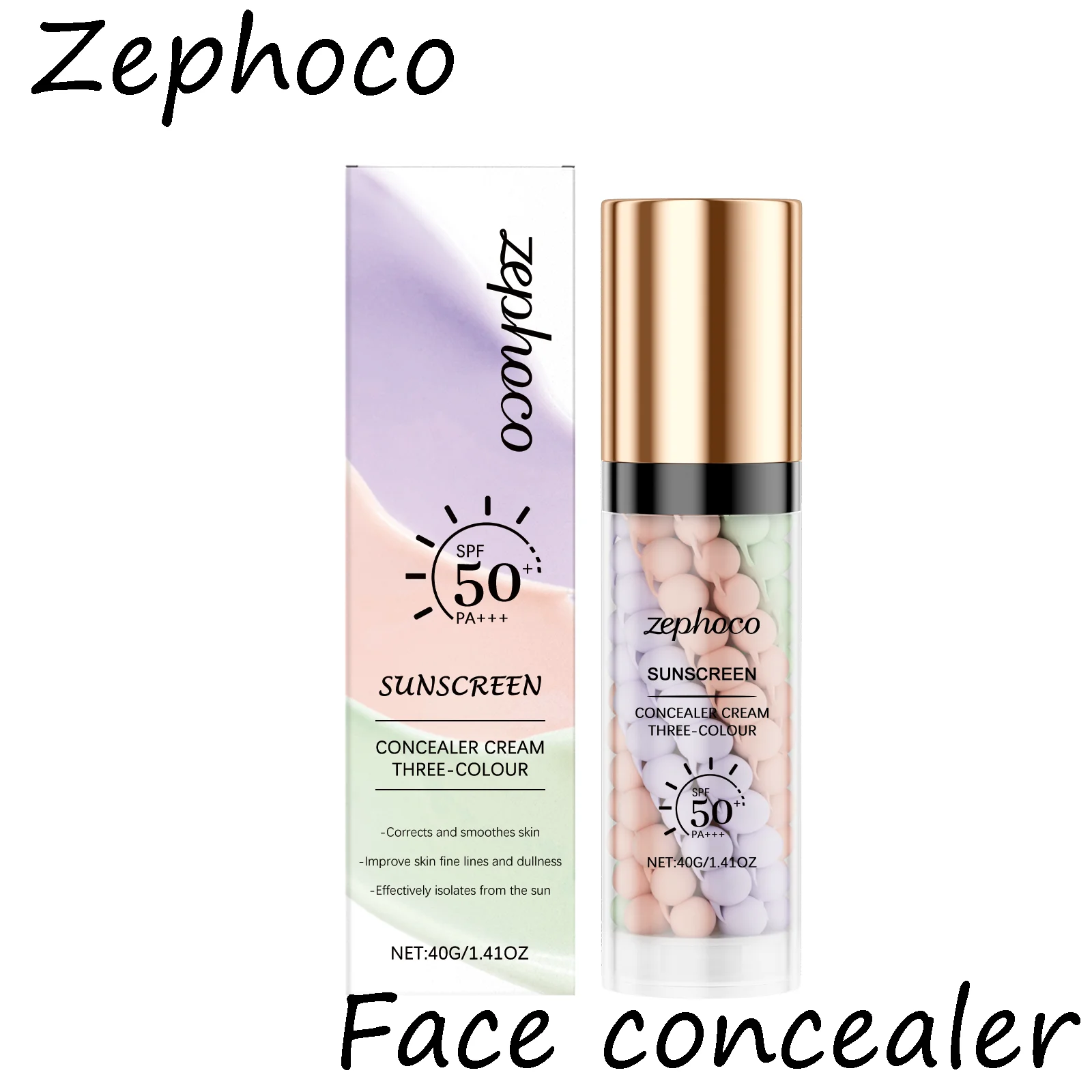 ゼフォコ 3色展開 メイクアップ コンシーラー 日焼け止め ライト 透明感 毛穴隠し 保湿 ノンオイリー 通気性 ライトコンシーラークリーム