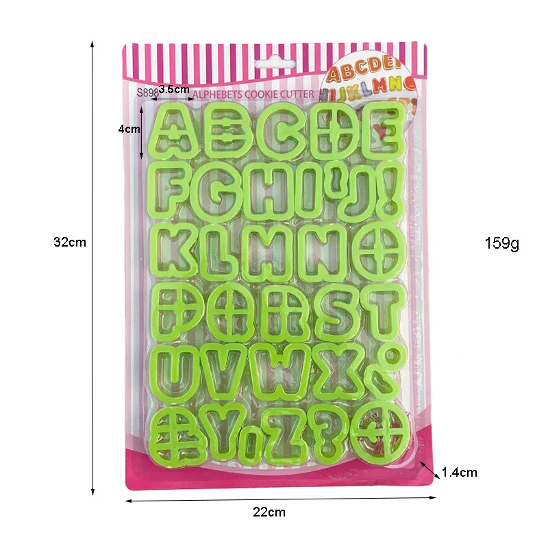 34Pcs Uppercase Letter Cookie Cutter Plastic Biscuit Baking Fruit Knife Kitchen Cake Mold Tools Strips Embossing Printing