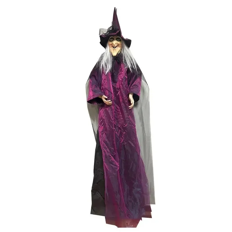 Dekoracje na Halloween, rekwizyty, animatronika w rozmiarze naturalnym, wiedźma aktywowana dźwiękiem, krzycząca, świecące oczy, dekoracje na imprezę w nawiedzonym domu. — 2