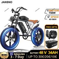 JANSNO X70 Electric Bike 750W Powerful Motor 48V34AH Dual Lithium Battery E Bike Adult City 20*4 Inch Fat Tire Electric Bicycle