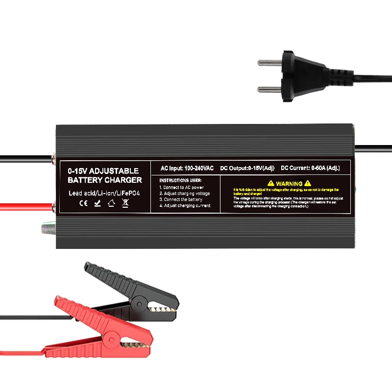 Powland 12V 60A Lifepo4 Charger Car Fast Charge Lithium Battery Charger 100V-220VAC Input 0-15V Adjustable Quick Fast Adapter