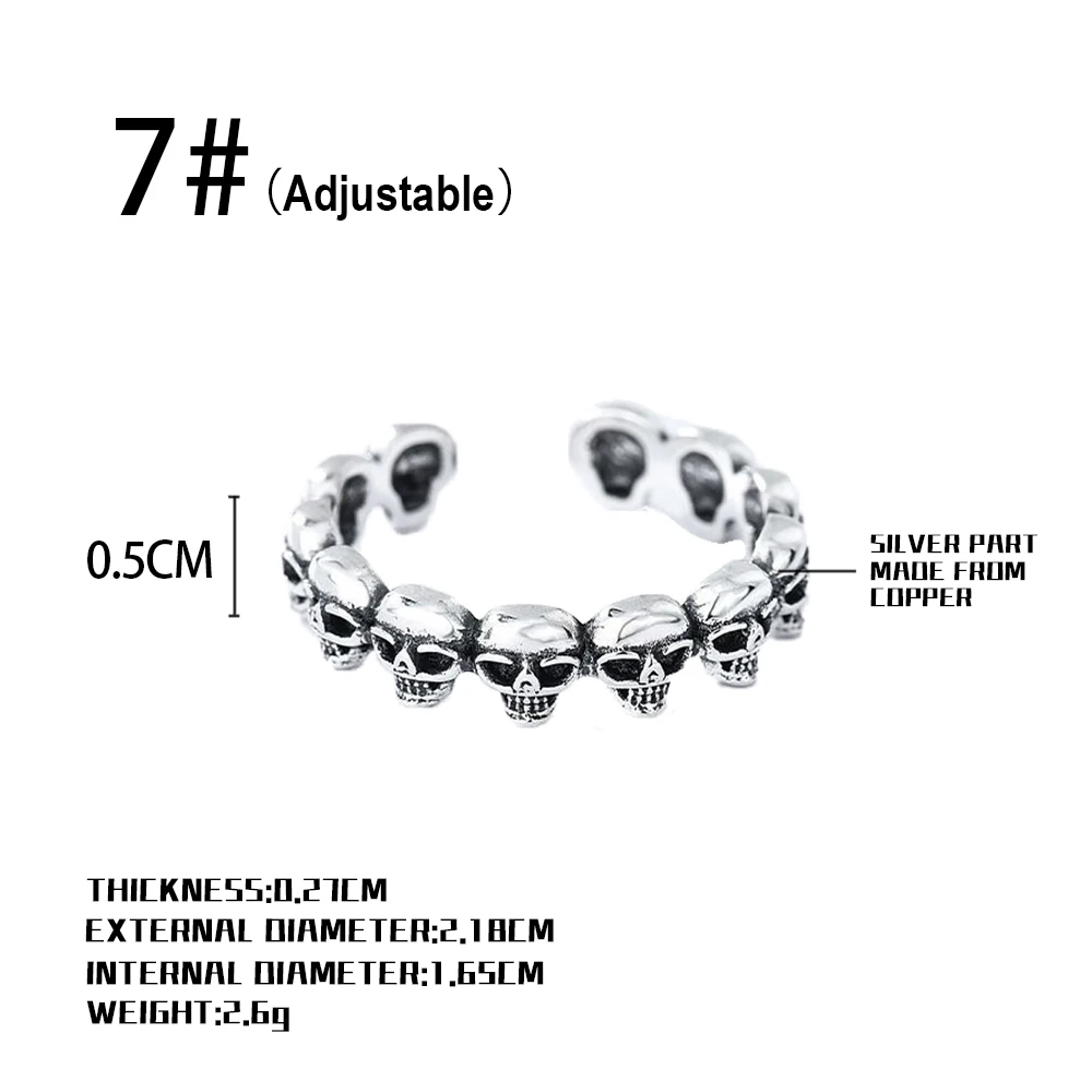 Dark Statement Ring Retro Punk Skull Crossbone Design Unisex Adjustable Silver Band