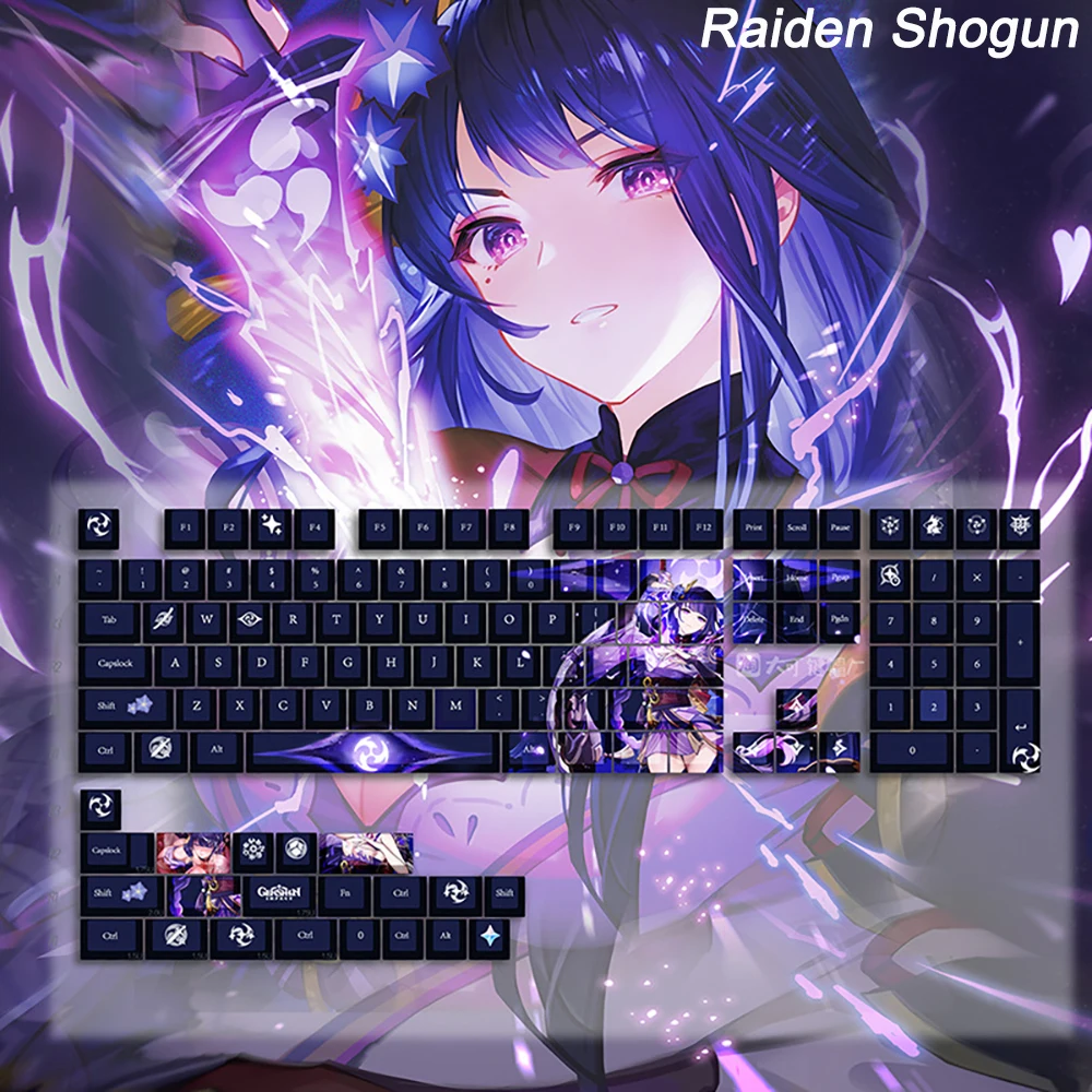 Genshin Impact Keycaps Honkai Impact 3 128keys Keyboard Keycap Cherry Anime Hu Tao Elysia PBT Cosplay Cap for MX Switch Keyboard