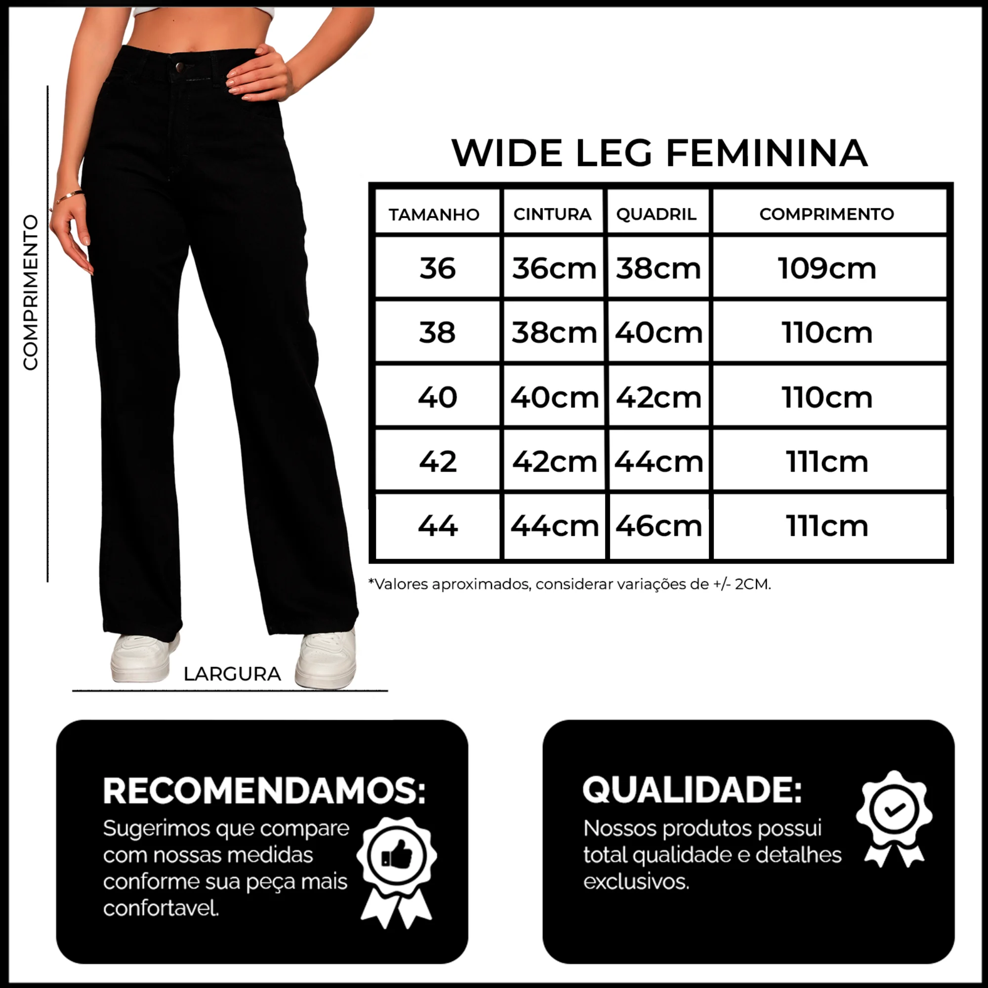 Calça Jeans Wide Leg Pantalona Feminina Cintura Alta