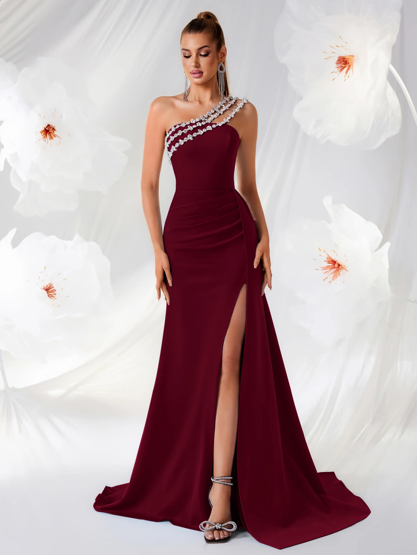 Adyce Sexy Slim Fit Evening Dress with Slit And Beads New Arrival for Party mid Waist Design Sleeveless Ladies Elegant