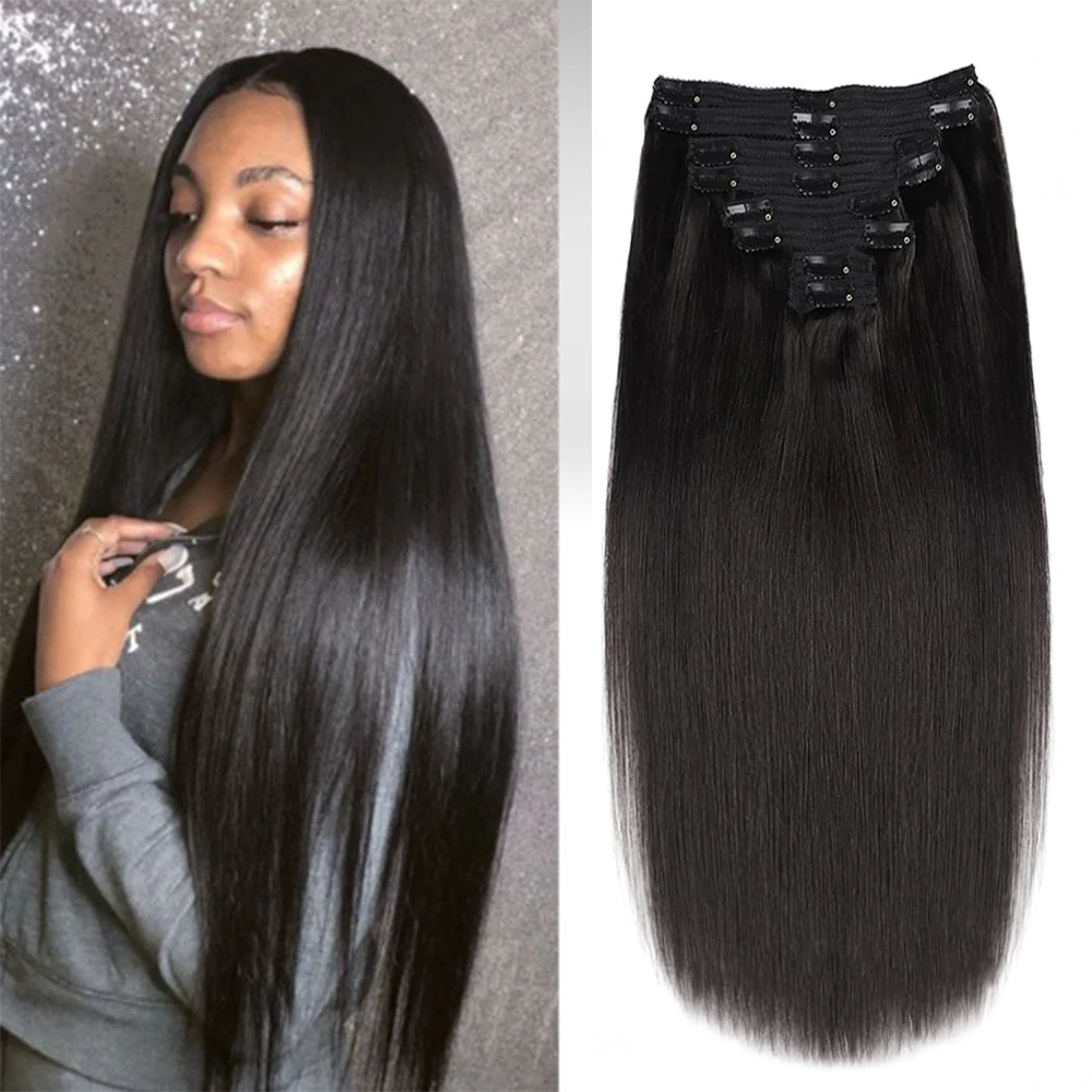 

26 Inches Clip In Hair Extensions Human Hair Full Head 8 Pieces 120G/Set Remy Straight And Curly Brazilian Hair For Black Women