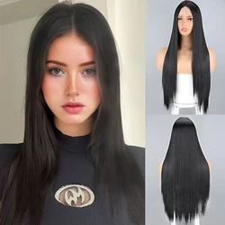 Peruca sintética reta longa para mulheres, fibras de cabelo sem franja, resistente ao calor, cosplay, roupa diária