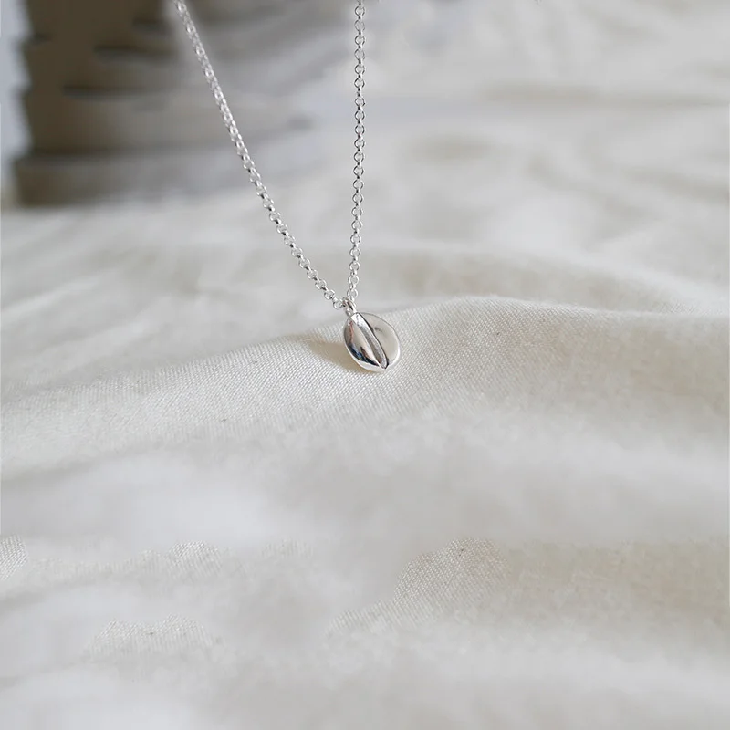 Woman Genuine S925 Sterling Silver Coffee Bean Pendant Necklace Chain Coffee bean necklace available in s925 sterling silver