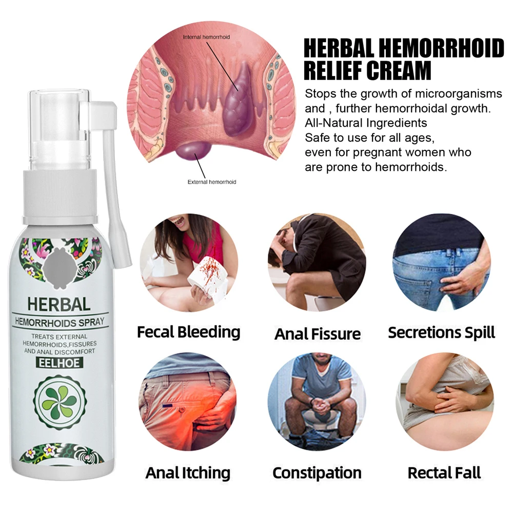 30ml Hemorrhoid Spray Herbal Cream Anal Care Relieves Swelling Painless Itching Discomfort Redness Symptoms