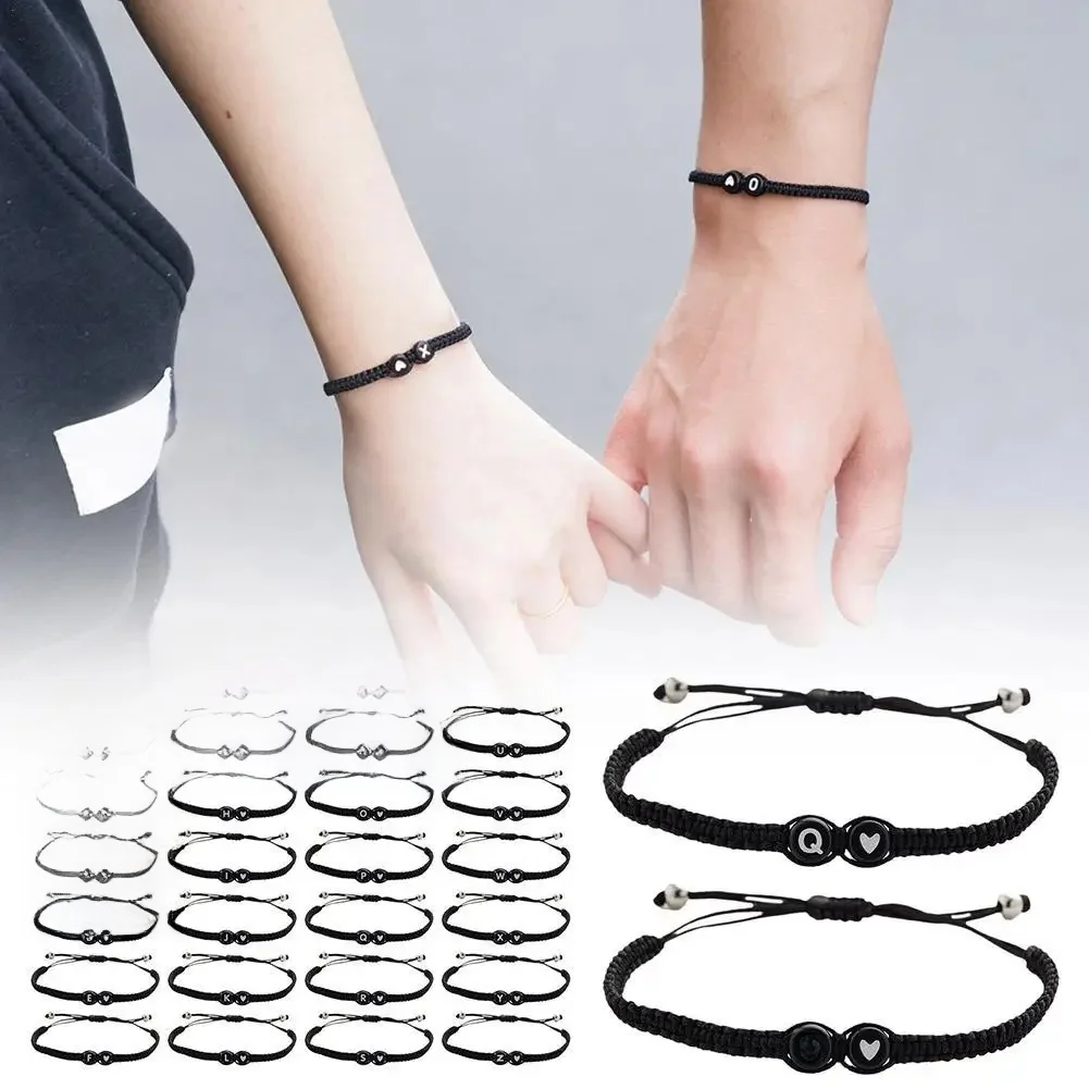 26 lettres initiales coeur Bracelets à la main réglable A-Z nom tressé Bracelets pour femmes hommes amitié bijoux accessoires