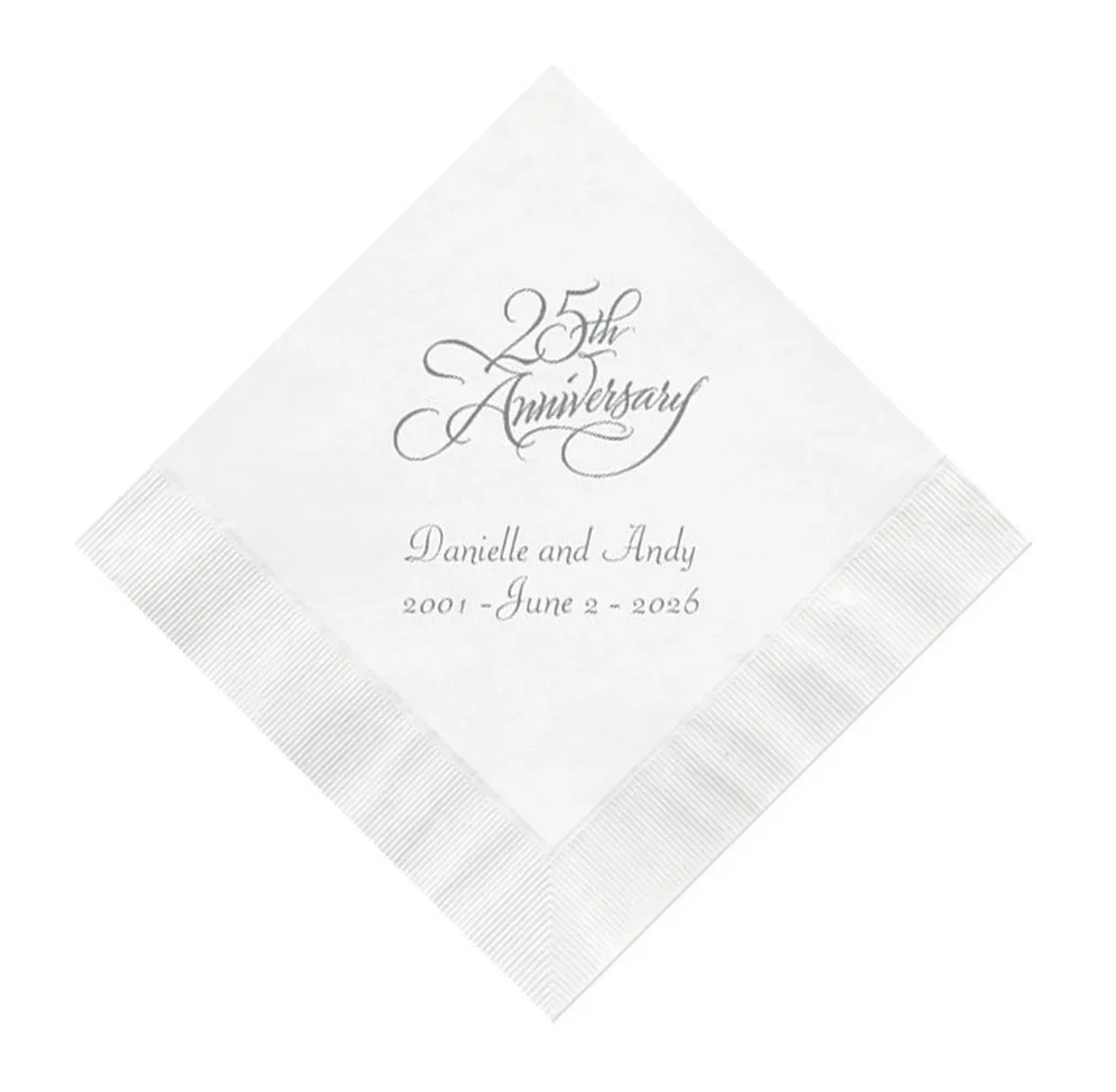 

Scripty 25th Silver Wedding Anniversary Napkins Personalized Set of 50 Decorations Party Supplies