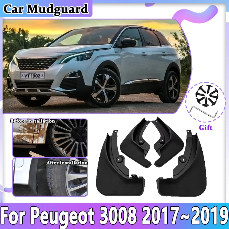 

For Peugeot 3008 Accessories 2019 2017 2018 MK2 GT Car Mudguards Anti-scratch Mudflaps Splash Mud Guards Flaps Front Rear Fender