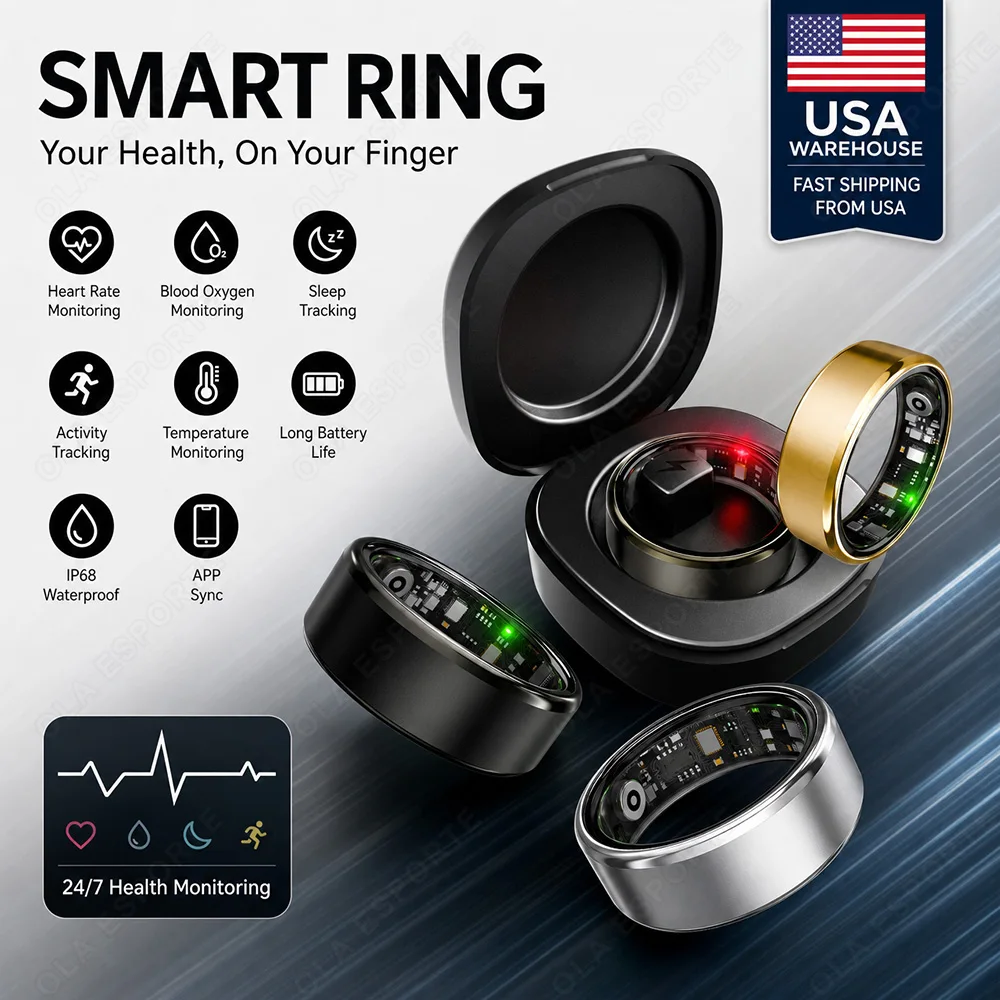 Smart ring with Charging Case Heart Rate, Blood Oxygen, Blood Pressure, Health Monitoring Multi-Sport Mode Fitness Tracking Smart Step-Counting Ring R100