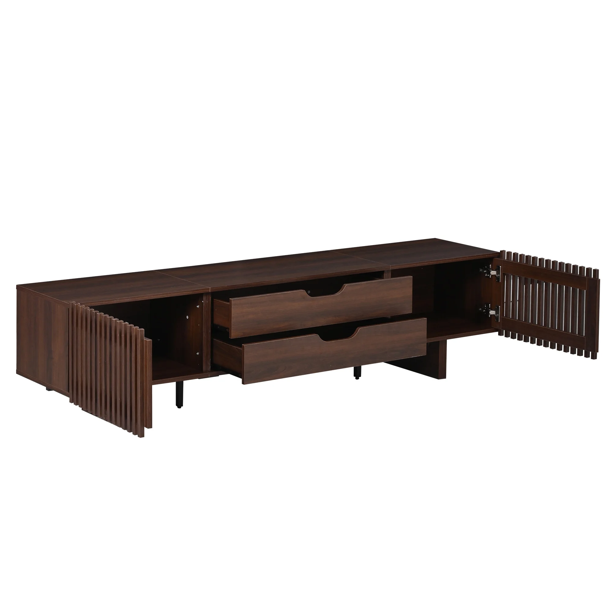 TV-meubel met 2 laden en 2 lamellendeuren - voor woonkamer - 180 × 40 × 45 cm - van MDF-donker eiken - afbeelding 2