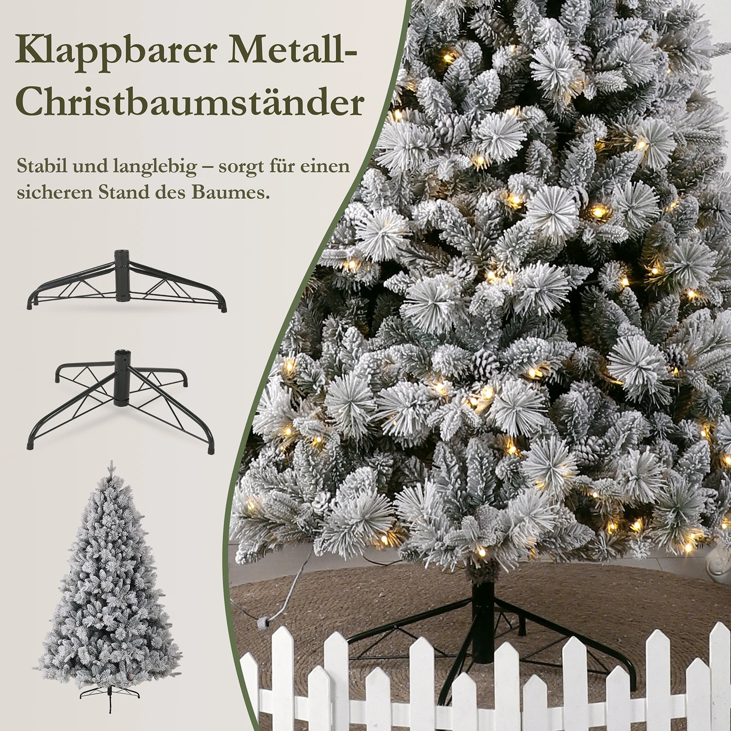 210 cm großer weißer Schnee-Kunstkerbaum mit 350 warmweißen LEDs, 1348 Spitzen, PVC + PE, Metallständer, faltbarer, einfach zu montierender Baum – Detail 6