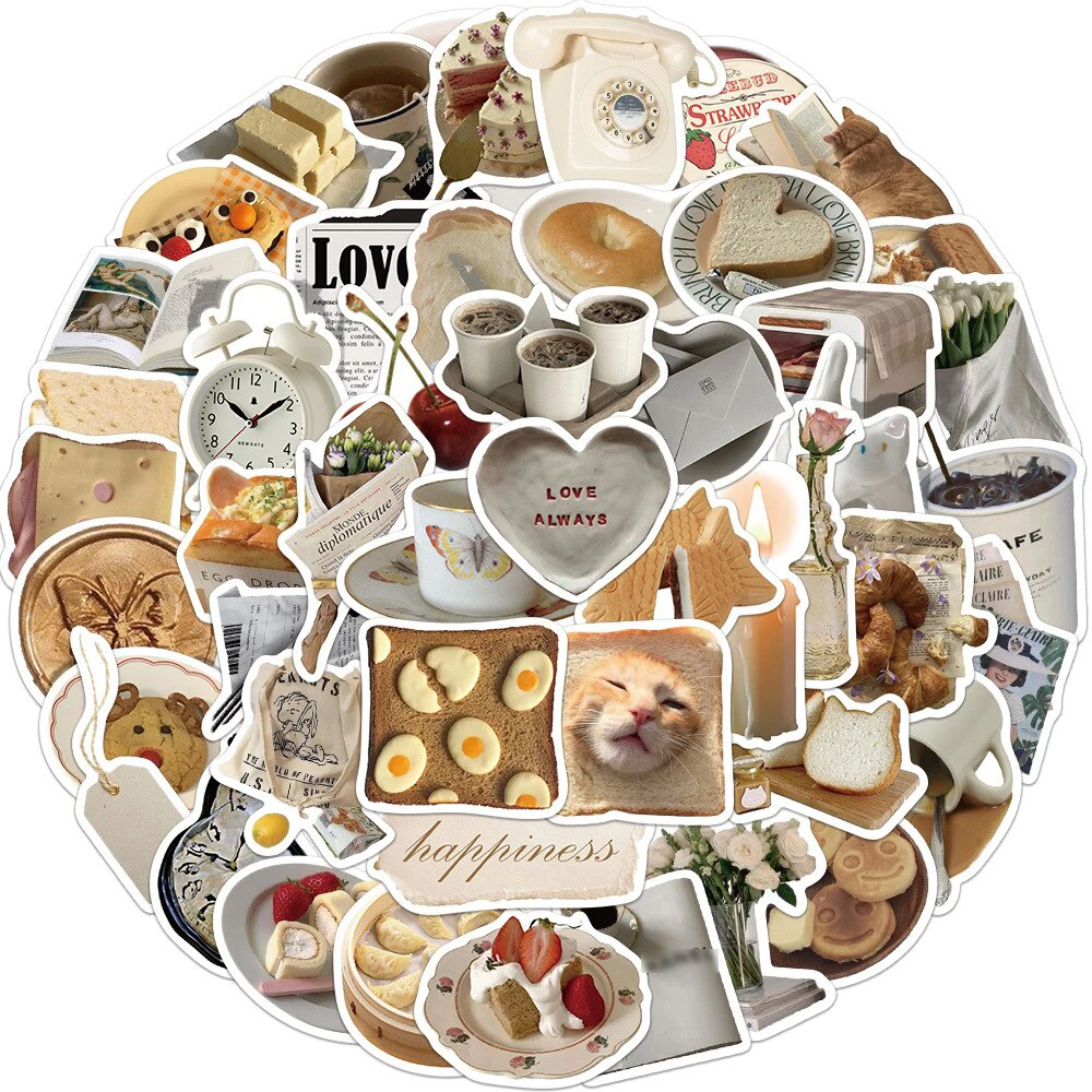 10/30/50PCS Korean Good Morning Breakfast Stickers Bread Dessert Graffiti Decals DIY Laptop Phone Fridge Stickers Kids Toys Gift