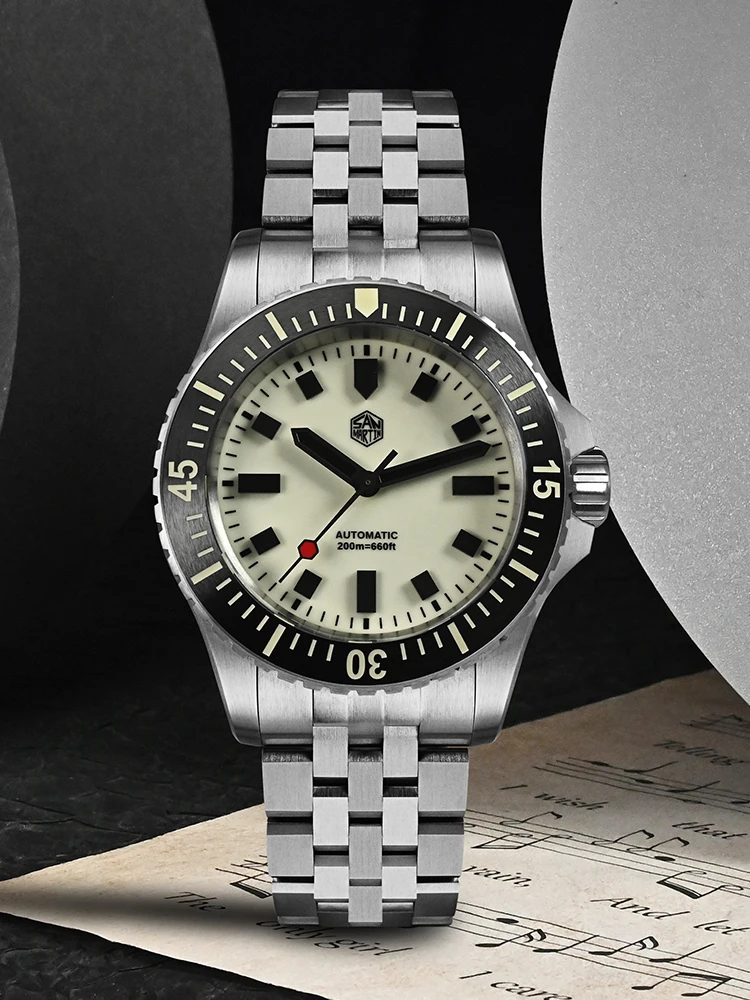 San Martin Toolwatch 1200HV Härtebeschichtung, leuchtendes Zifferblatt, ST2130, automatische mechanische Taucheruhren für Herren, Saphir SN0012