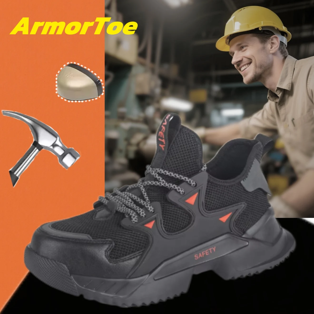 ArmorToe Four Seasons Models Steel Head Anti-smash Safety Shoes High Elastic Shock-absorbing Work Shoes Sneakers #Armor2818