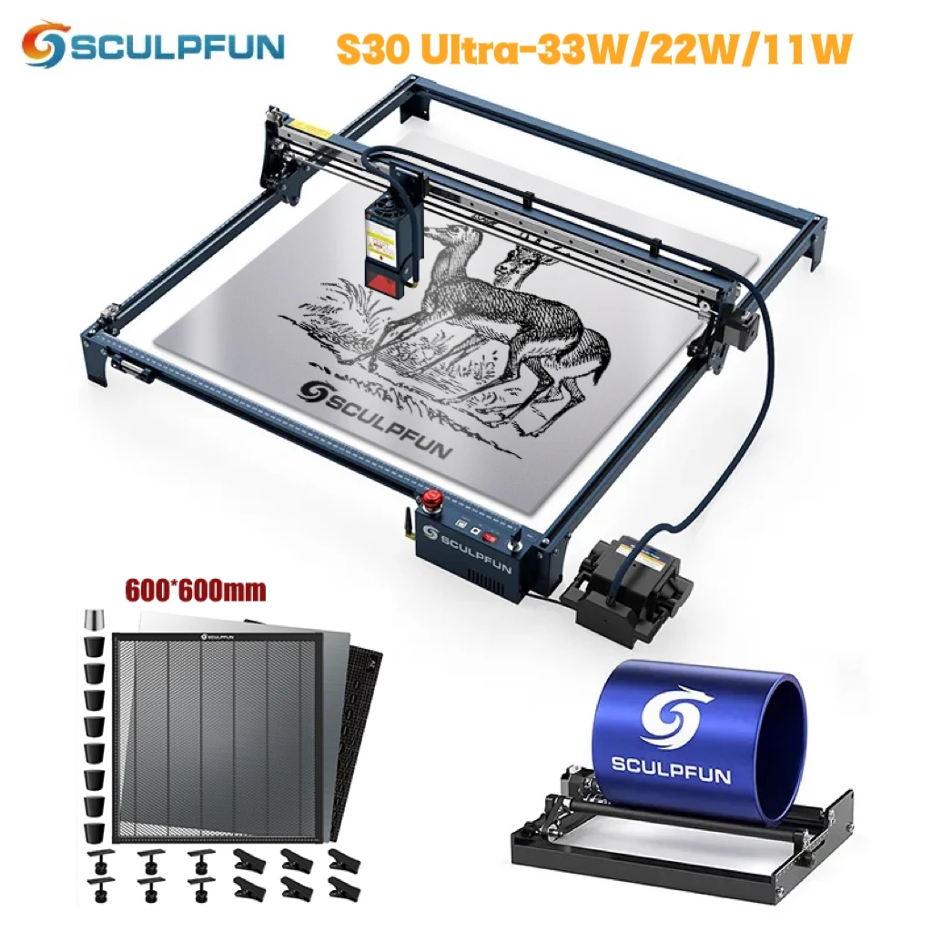 

SCULPFUN S30 Ultra Laser Engraving Machine With Automatic Air Assist Replaceable Lens Protection for S30 Ultra 33W 22W 11W Set