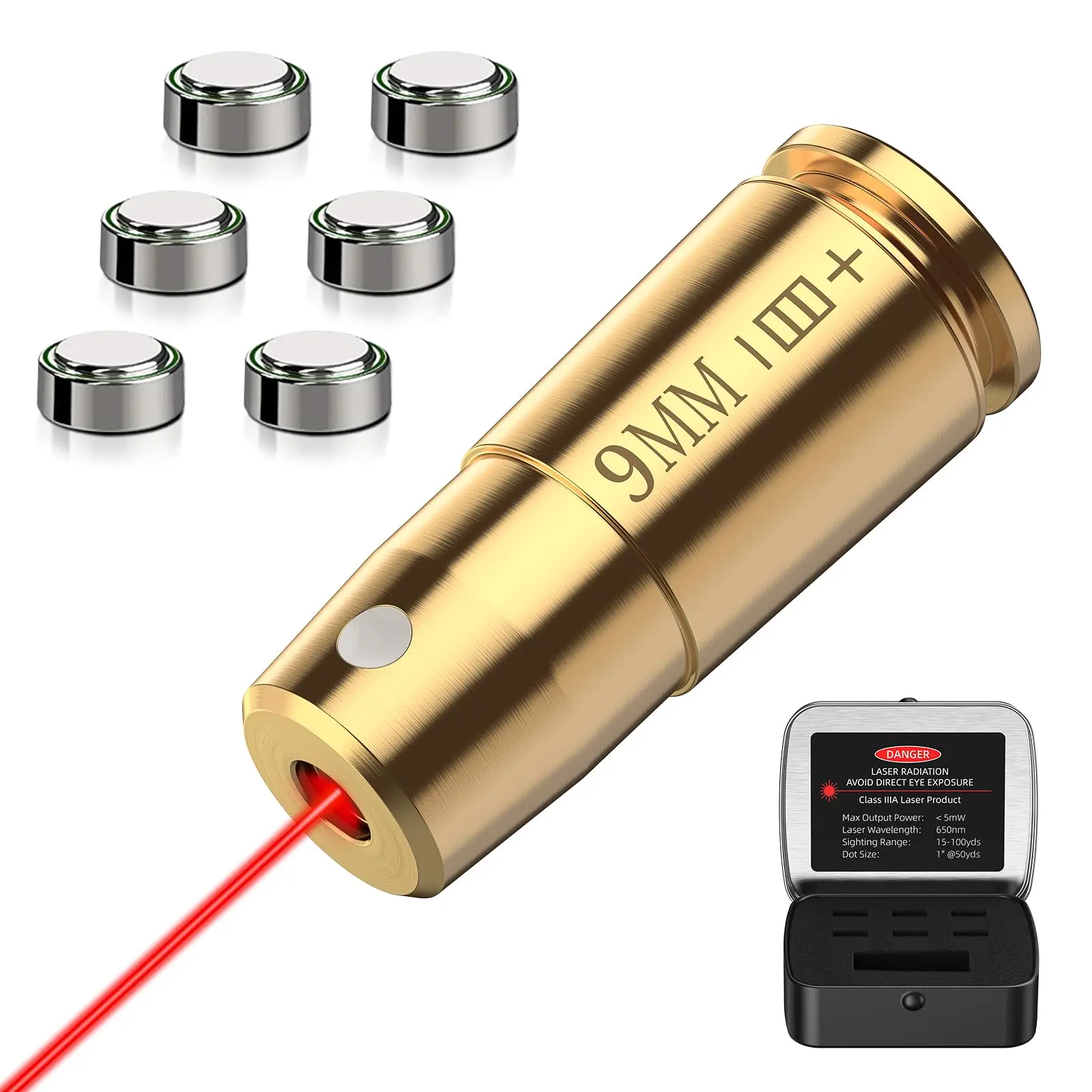 

EZshoot Bore Sight Laser 9mm Red Laser Boresighter with Portable Tin Case and Extra Batteries