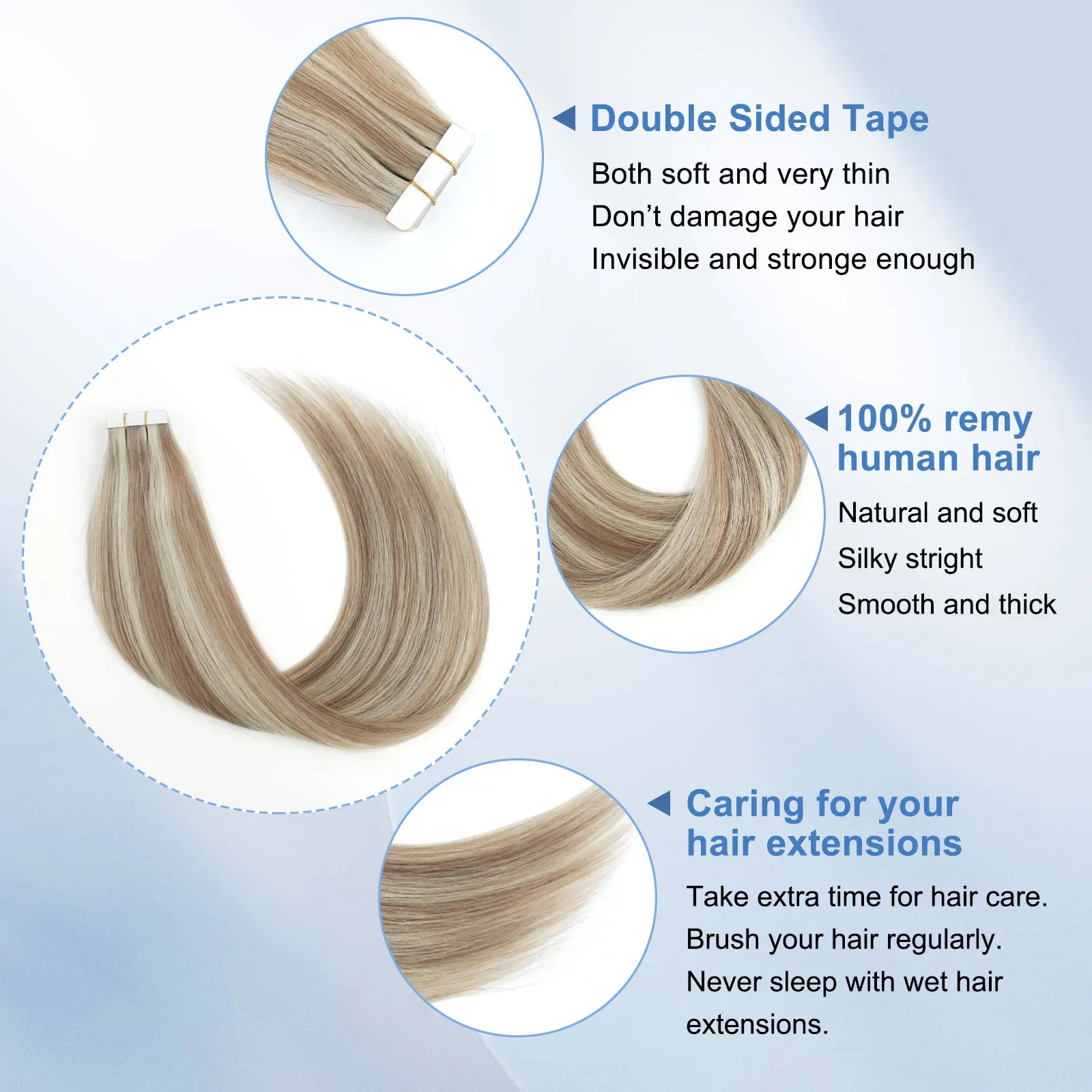 Sixstarhair Nastro nelle estensioni dei capelli Biondo dorato con biondo cenere 20 pezzi 50 g/pacco Estensioni dei capelli umani Remy 100 dritti per le donne