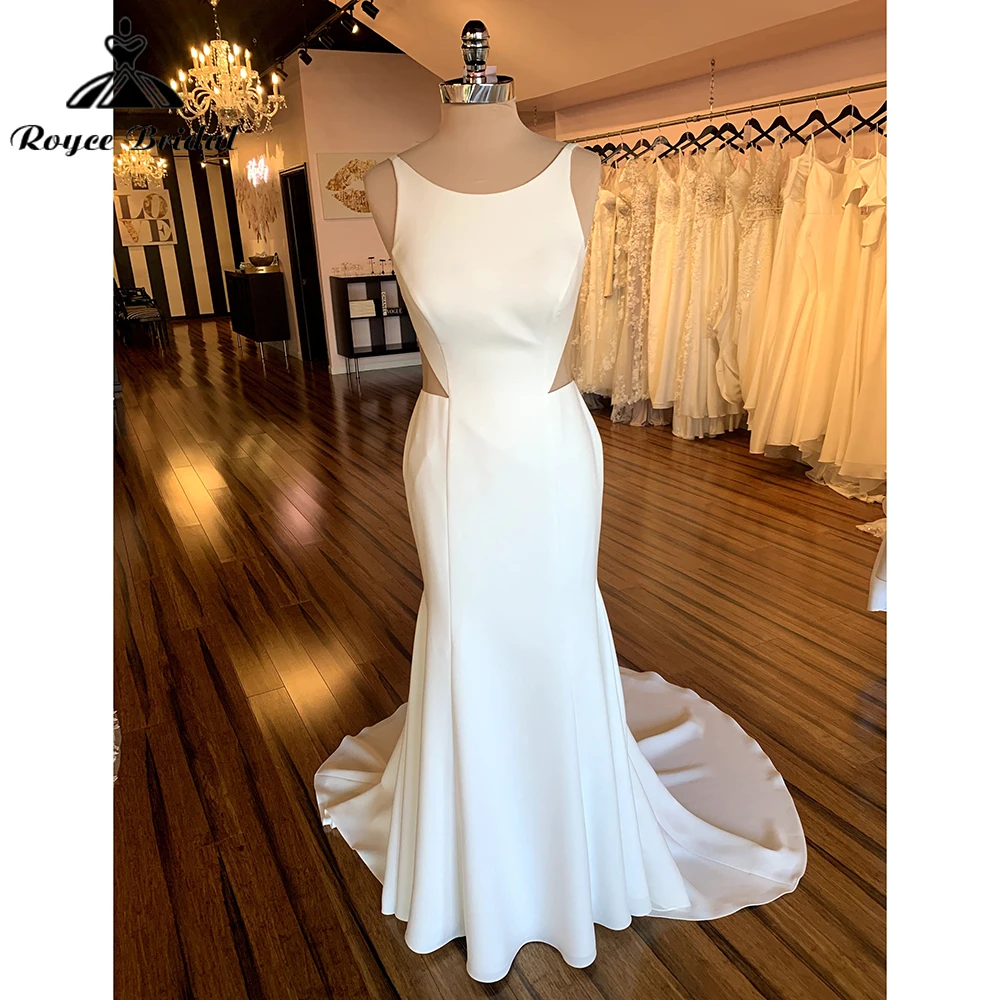 

Simple O Neck Spaghetti Straps Sexy Open Back Satin Mermaid Wedding Dress Custom For Women Boho Bridal Gowns Robe De Mariée