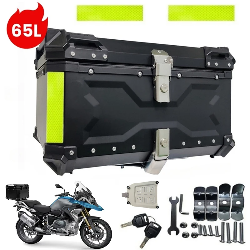 OWJHE 55L,65L Top Box per moto in lega di alluminio Tronco per moto Scatola per casco Scatola di coda per moto impermeabile Custodie per bagagli