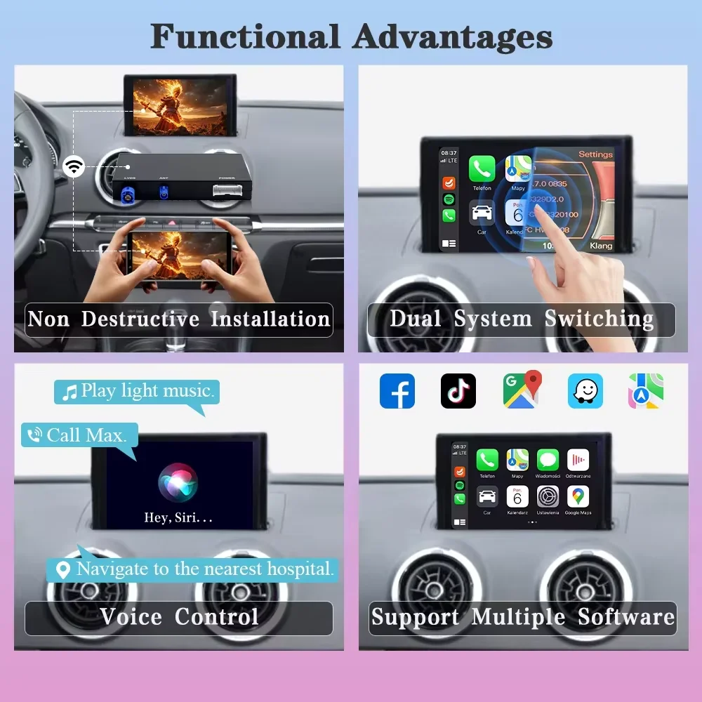 Afbeelding 3: Draadloze CarPlay Android Auto Decoder voor Audi A3 A4 A5 Q7 8V Q2 8P 2013-2018 MIB MIB2 Met BT MirrorLink AirPlay GPS Auto Module