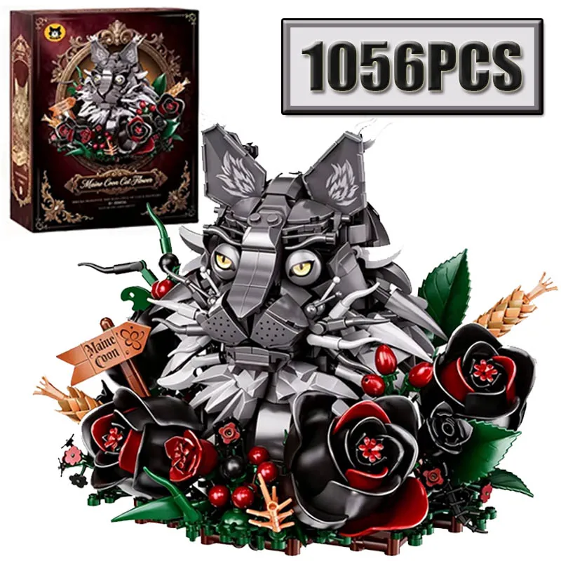 1056PCS Myanmar Flower Cat Building Blocks DIY Assembly Model Puzzle Toy - Birthday Gift for Friends Decorative Cat Structure