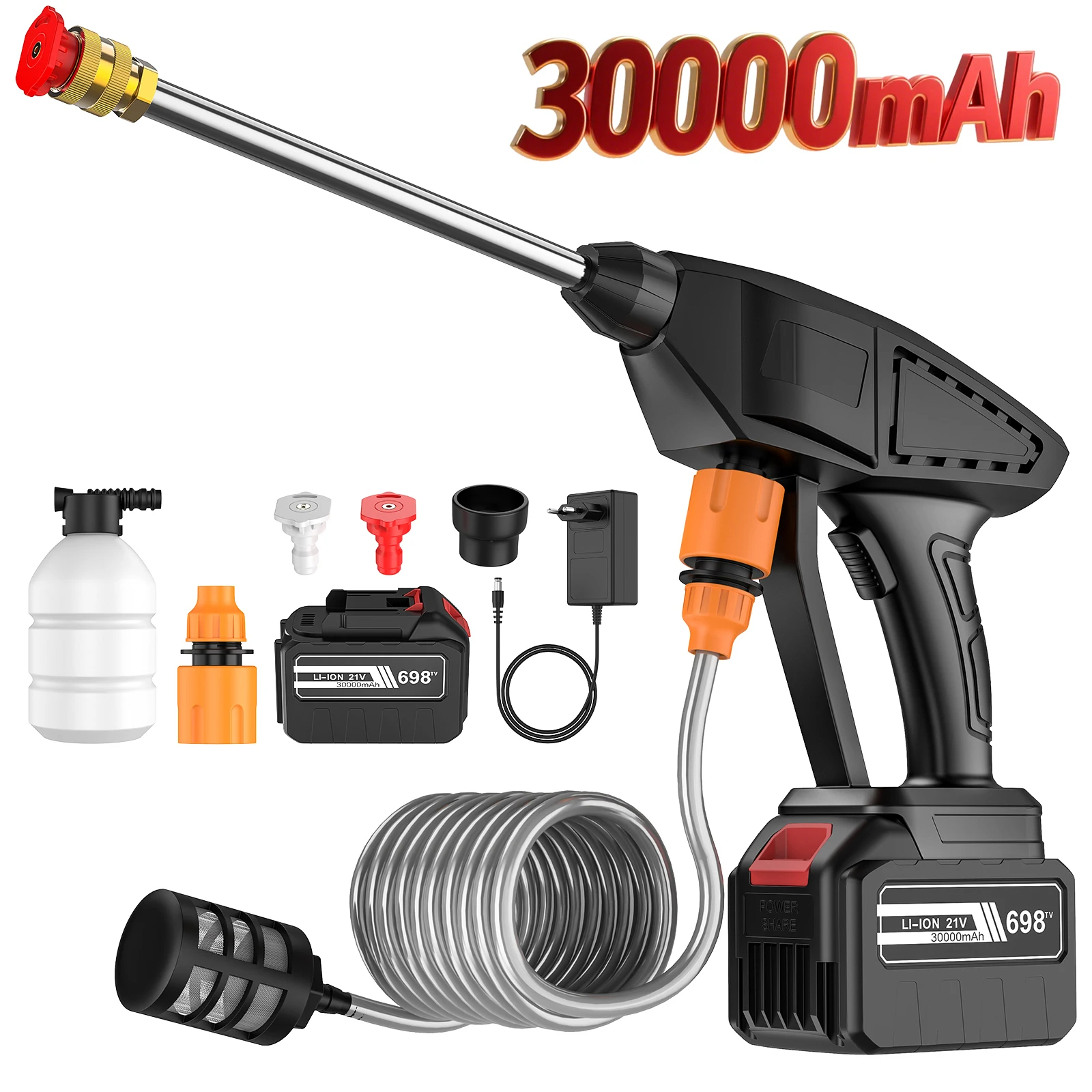 Pistolet de lavage de voiture électrique sans fil 30000mAh, batterie au Lithium Portable, nettoyeur haute pression, nettoyage de jardin et de maison, lavage de voiture