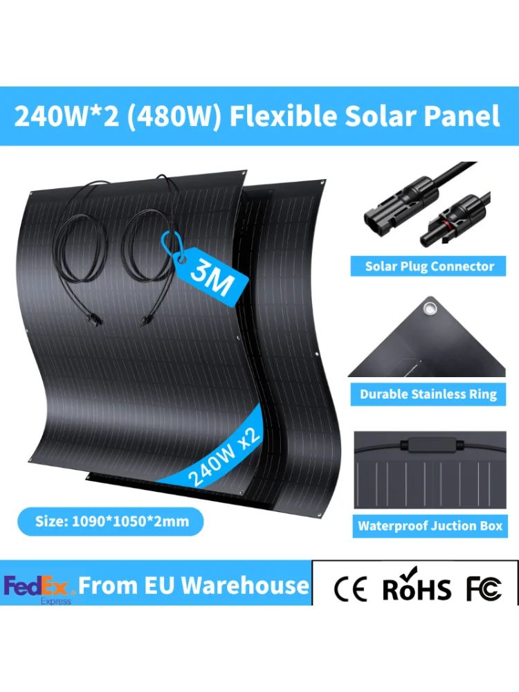 IP67 Monozelle 240 W 19,6 VDC flexibles Solarpanel 4 Stück 960 W Outdoor-PV-Modul für Balkon RV Boot Ladesystem