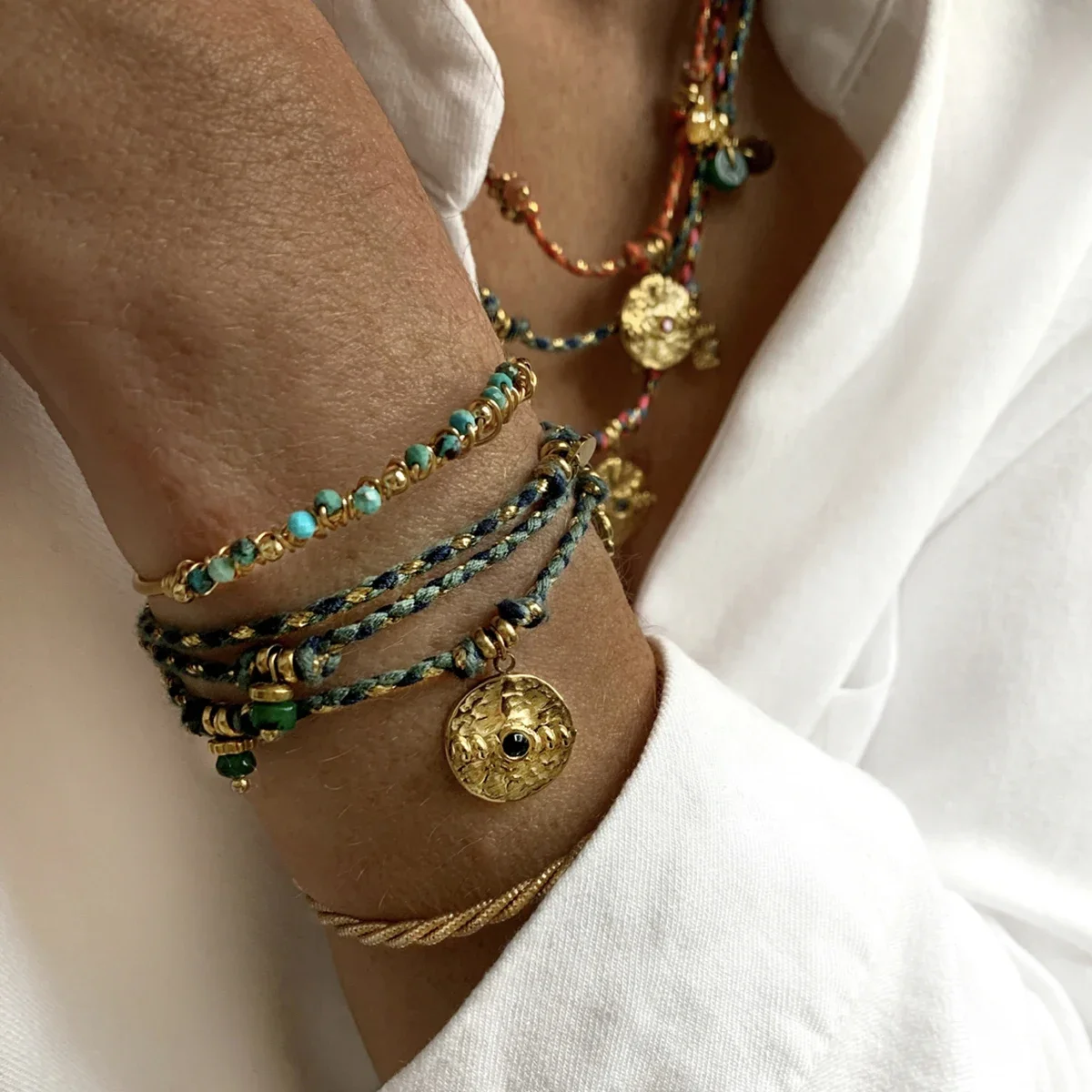 WILD & FREE Stal nierdzewna Vintage Charms naszyjniki dla kobiet Boho różowe niebieskie łańcuszki bransoletki modne zestawy biżuterii — zdjęcie 2