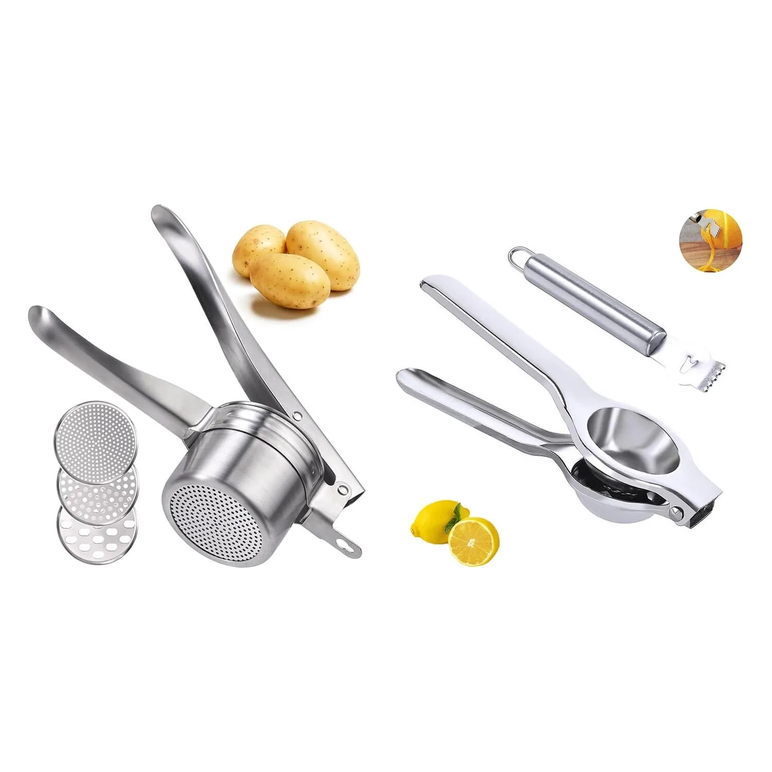 Potato Ricer, Ricer For Mashed Potatoes & Lemon Squeezer, Lemon Zester, Potato Masher Stainless Steel, Ricer Kitchen Tool With 3